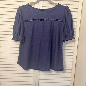 W5 Textured Navy Blouse with Puff Sleeves